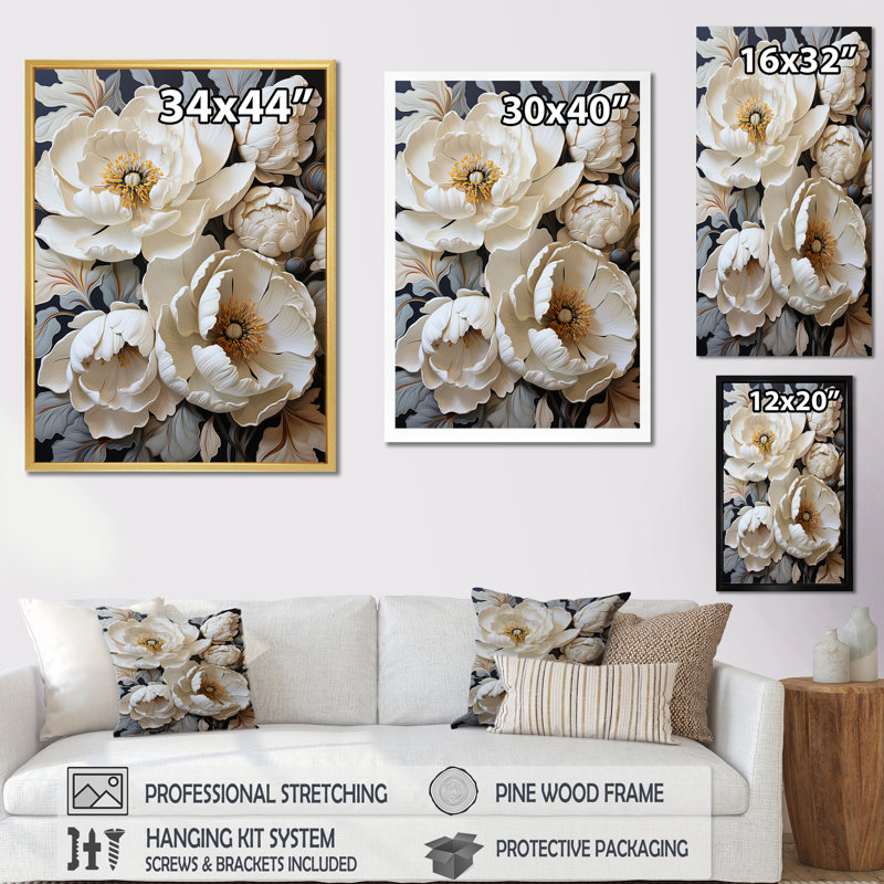 Minimalisme, tulipes blanches symphonie I sur toile, H 32 po x l 24 po x P 1 po, Cadre flottant noir