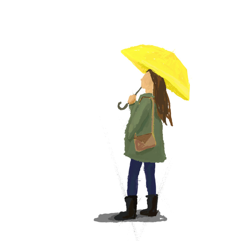 Rough Umbrella Woman - Wrapped Canvas Painting, 30cm H x 30cm W x 3.8cm D