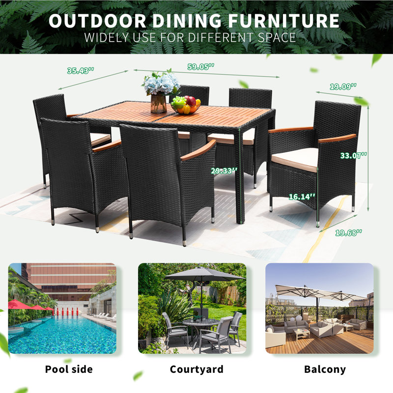 Callan Rectangular 6 - Person 59.05" Long Dining Set with Cushions, Black