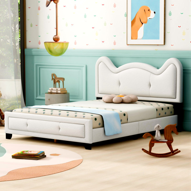 Ceasar Vegan Leather Platform Bed, White, Full