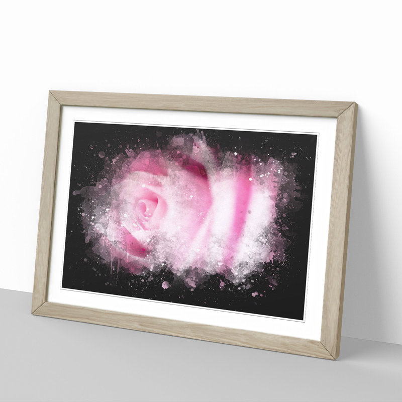 Pink Rose Flower Vol.1 - Picture Frame Graphic Art, Oak Framed, 65cm H x 90cm W x 2cm D