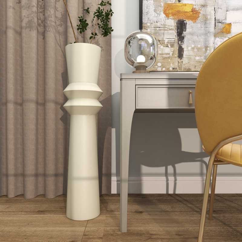 Mable Metal Floor Vase, Cream, 37.8" H x 8.5" W x 8.5" D