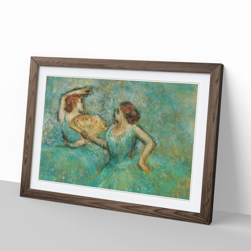 Two Ballet Ballerina Dancers in Green by Edgar Degas - Picture Frame Painting, 36cm H x 48cm W x 2cm D, Walnut