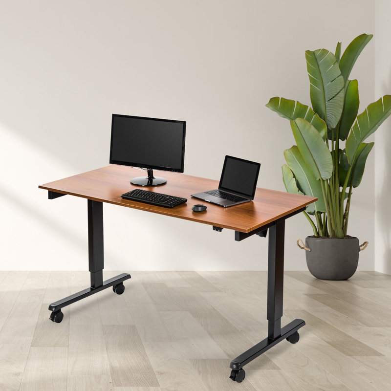 Adjustable Metal Base Standing Desk, Natural Walnut/Charcoal, 32.5" H x 59" W x 29.5" D