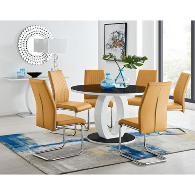 Scottsmoor 6 Seater High Gloss Round Dining Table Set with 6 Luxury Faux Leather Dining Chairs