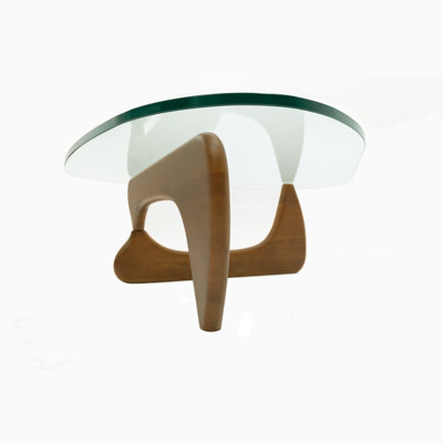 Abstract 51 "Mid-Century  Premium Triangle Glass Top Coffee Table With Solid Wood Base