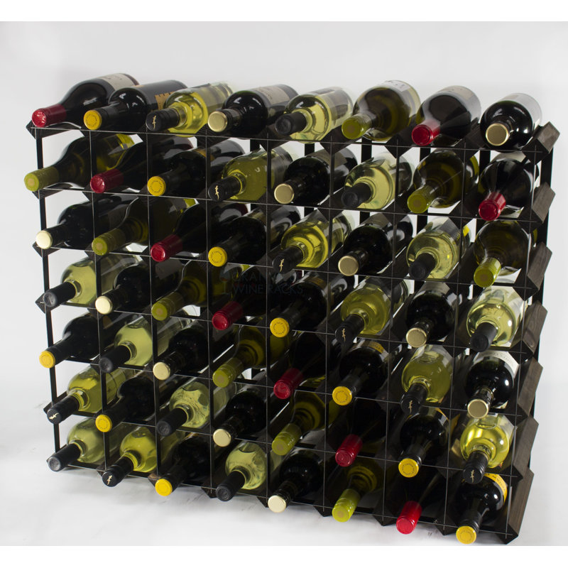 Liddle 56 Bottle Floor Wine Bottle Rack, Dark Oak Stained Pine / Black Steel