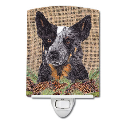 Australian Cattle Dog Faux Burlap and Pine Cones Ceramic Night Light