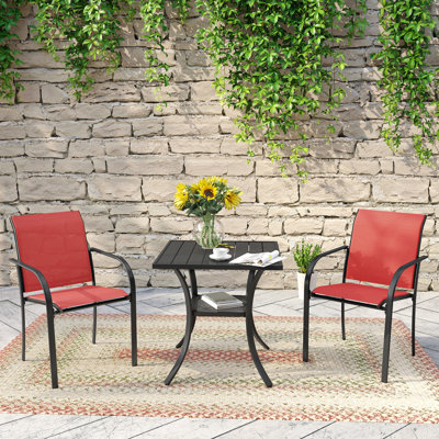 red metal patio set