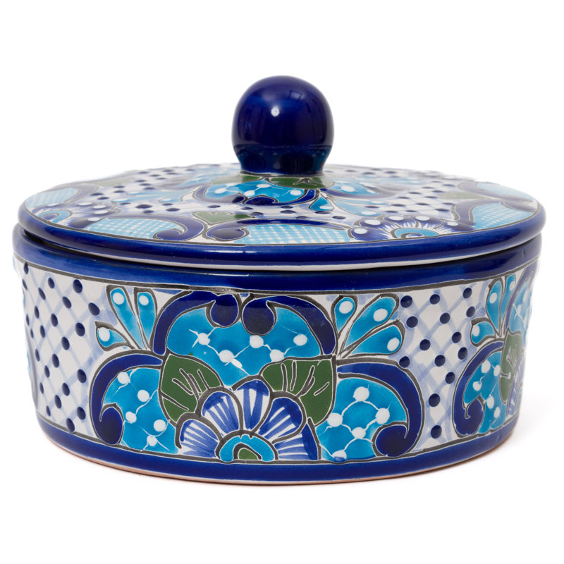 Bol et couvercle de porte-vermicelle traditionnel en céramique Magdaia Talavera, Turquoise
