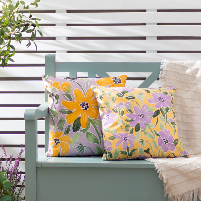 Orest Indoor / Outdoor Floral Square Throw Cushion With Filling, Purple/Orange