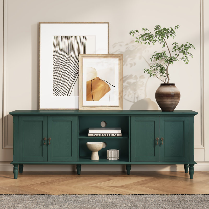 67'' Vintage Solid Wood Veneer TV Stand for TVs Up to 75” , Green