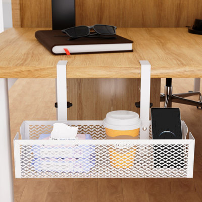 shelf for storage No Hole Office Iron Under The Table Carbon Steel Storage Hanging Basket Cable Manager Classroom Adjustable Desk Side Shelves