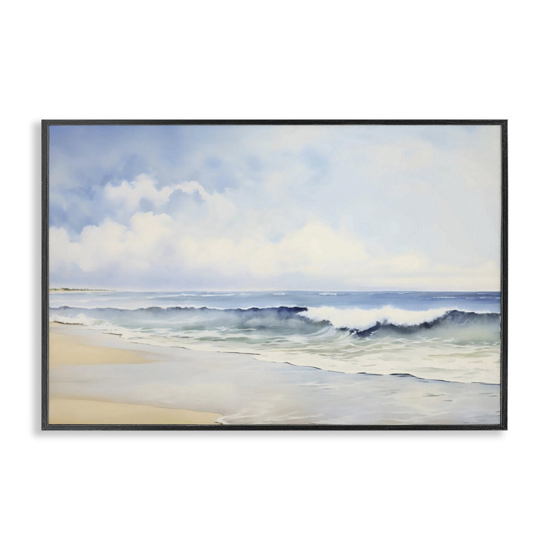 Dessin à l'aquarelle de la marée de plage, design par LSR Creative Studio, H 12 po x l 18 po, Giclée encadrée noir minuit