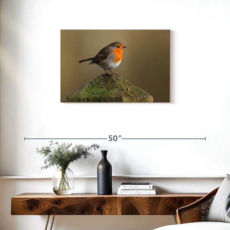 Oiseau debout sur un poteau en bois, H 20 po x l 30 po
