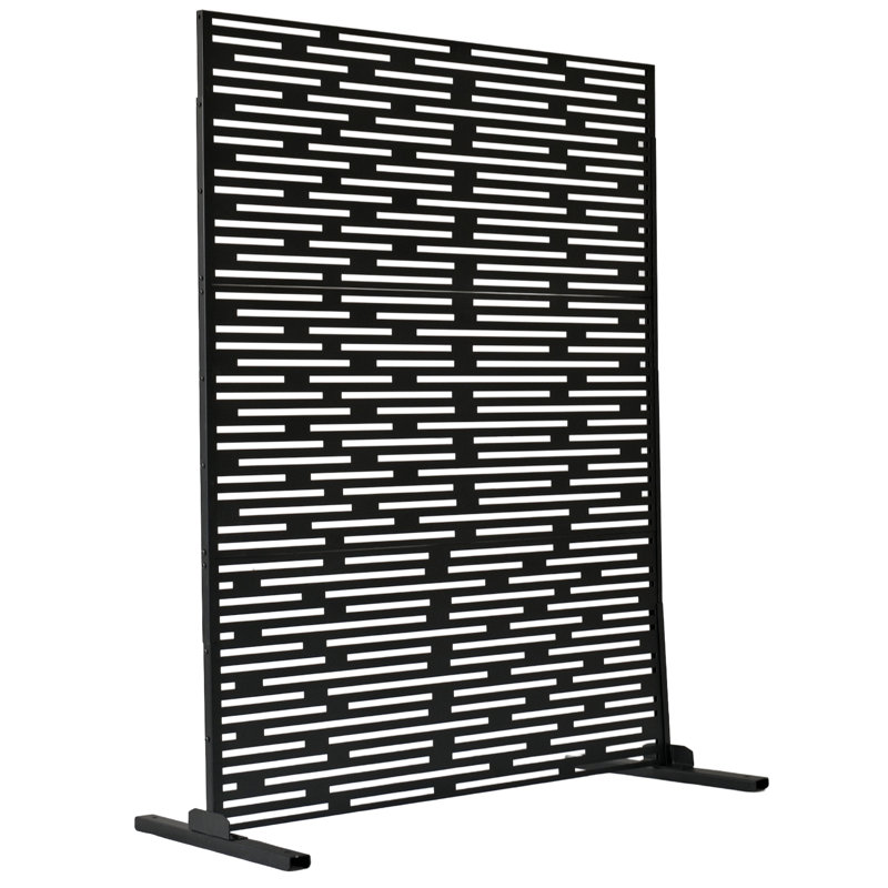 Paravent autoportant en métal 6 pi x 4 pi, Forme de la ligne, Noir