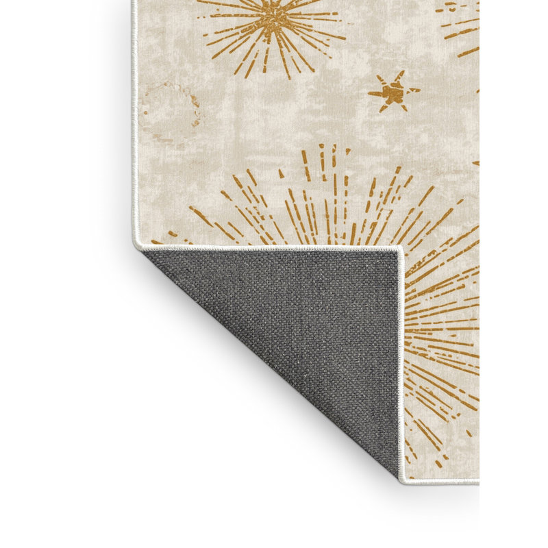 Soft Plush Farner New Years Modern & Contemporary Abstract Area Rug in Beige – White Binding, 6x9