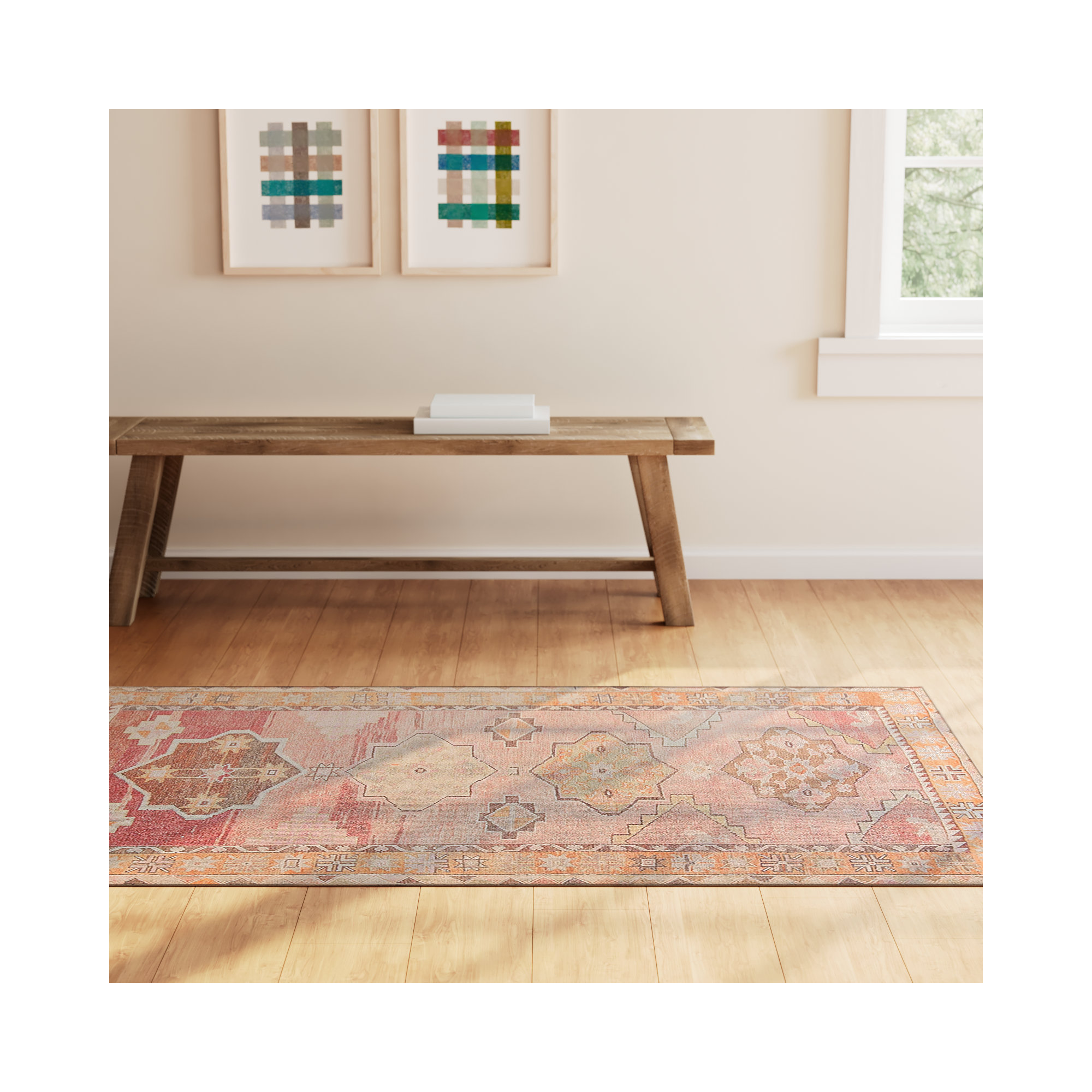 Debary Machine Washable Performance Orange/Pink/Brown Rug, Rectangle 4' x 8'