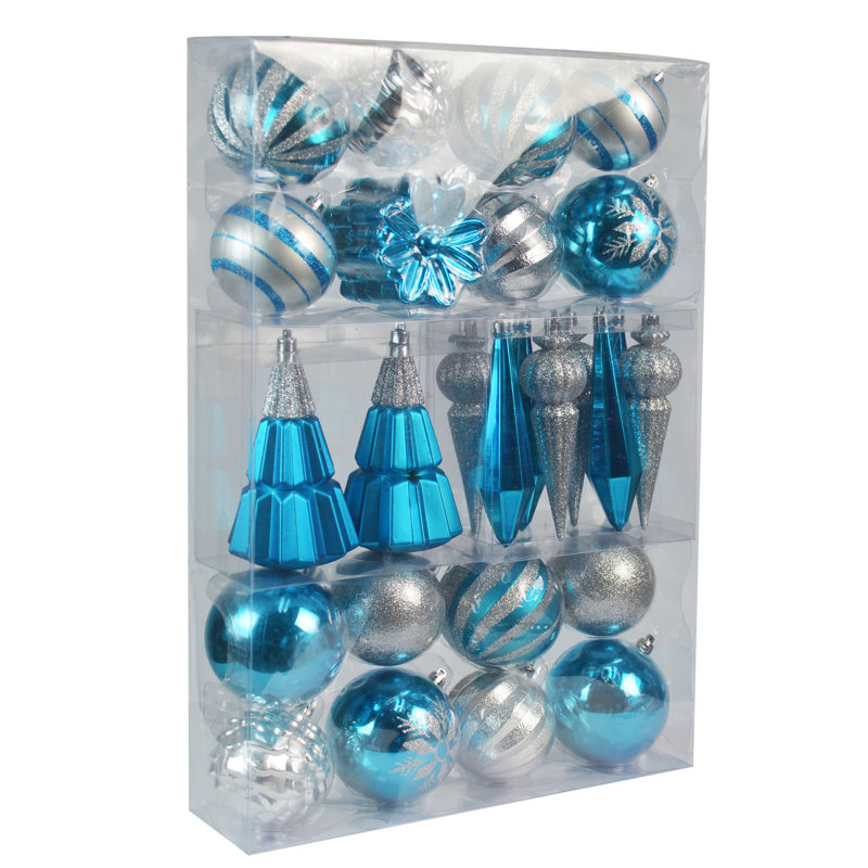 Ensemble d'ornement boule 27 pièces, Argent / Bleu