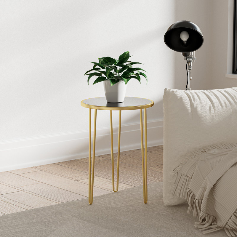 Table d'appoint moderne d'extérieur 21,5 po Dier, Or, Miroir noir