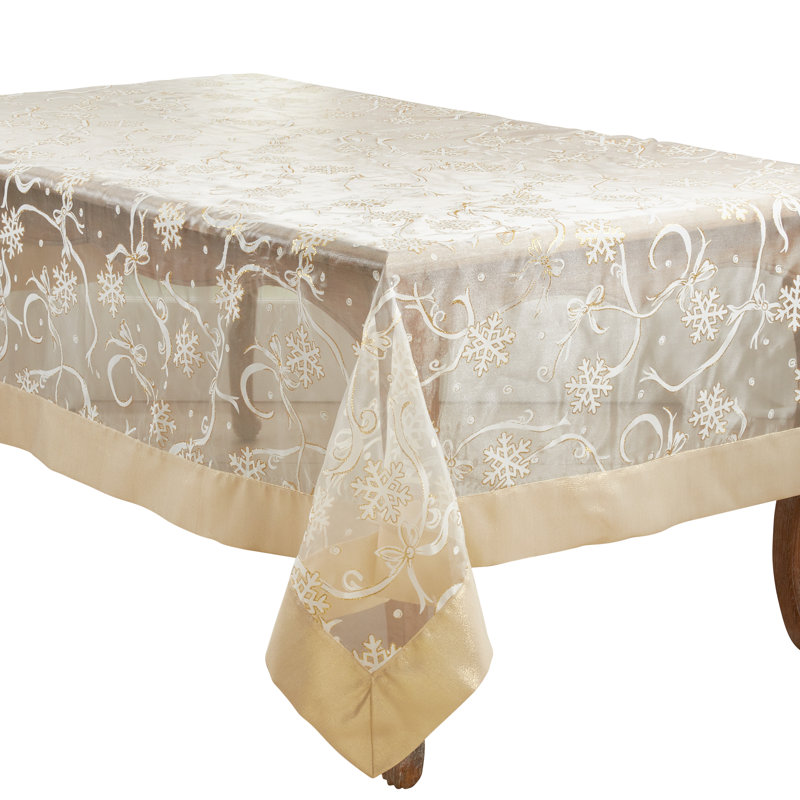 Rectangular_Snowflake And Ribbon Design Printed Tablecloth, 104" L x 65" W