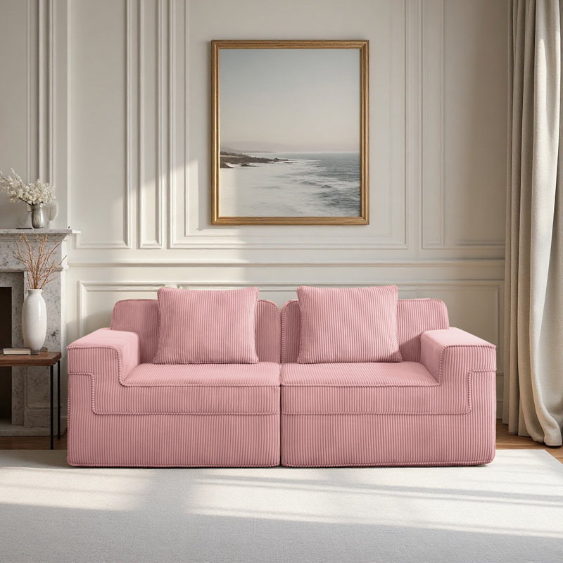 Modular 2 Seat Loveseat Boneless Sofa, Cloud Sectional Couch With Deep Seat, Modern Modular 2-Seat Sofa Couch With Throw Pillows Corduroy Fabric