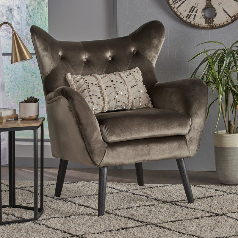 Fauteuil à oreilles rembourré, Gris, Noir, H 39,72 po x l 28,47 po x P 34,26 po