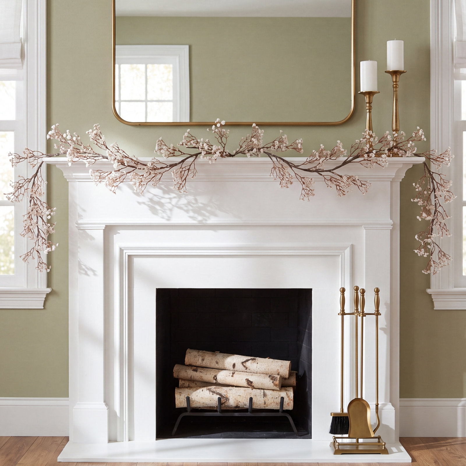 16'' in. Lighted Faux Baby's Breath Garland