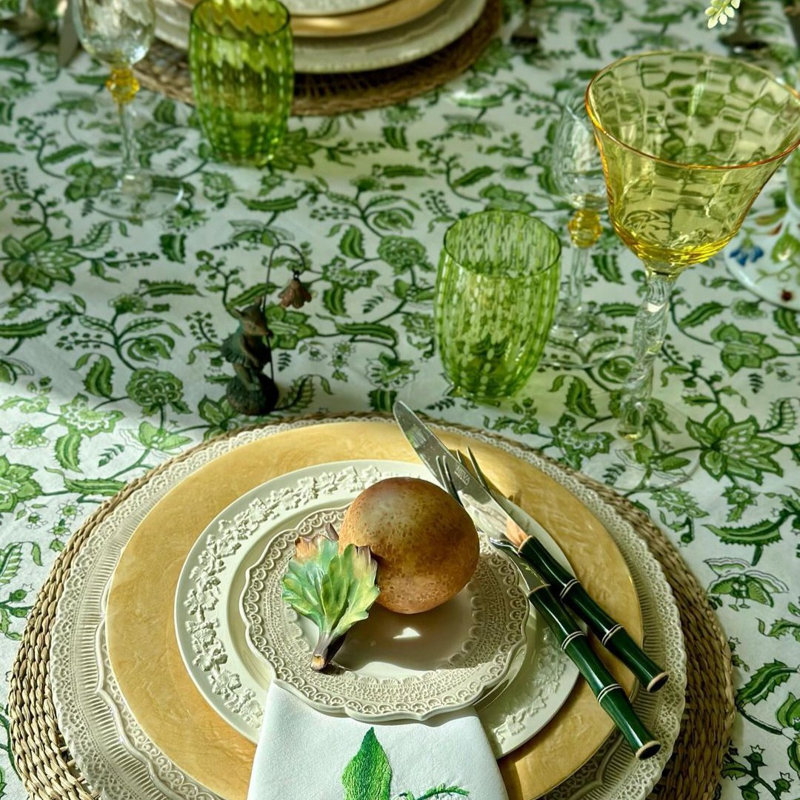 Green Chintz Round Tablecloth, 90" Round
