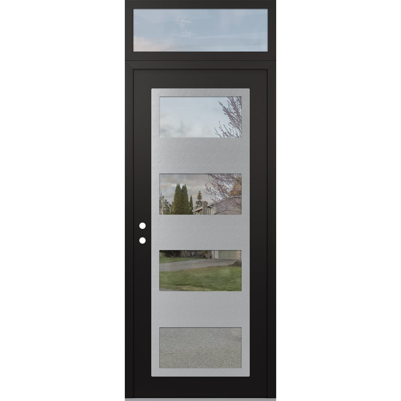 Porte d'entrée avant pré-suspendue avec panneau arrière en acier argenté noir et noir, Clair, Oui