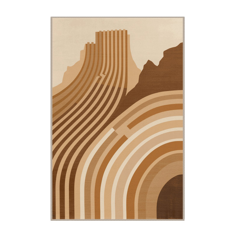 Soft Plush Fairbanks Cape Town Table Mountain Art Deco Arc Area Rug in Brown – Beige Binding, 4x6