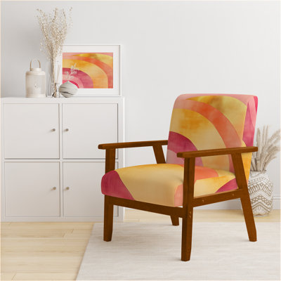 Abstract Modern Transitional Upholstered Chair - Blush & Gold Arcs II Arm Chair