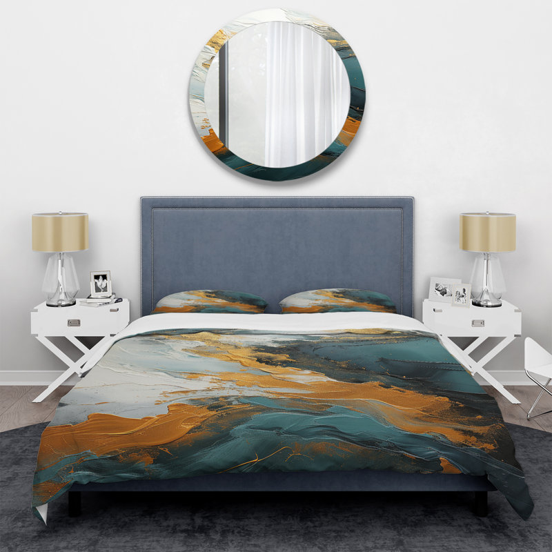 Ensemble de housse de couette or et vert, Housse de couette pour très grand lit et 2 très 