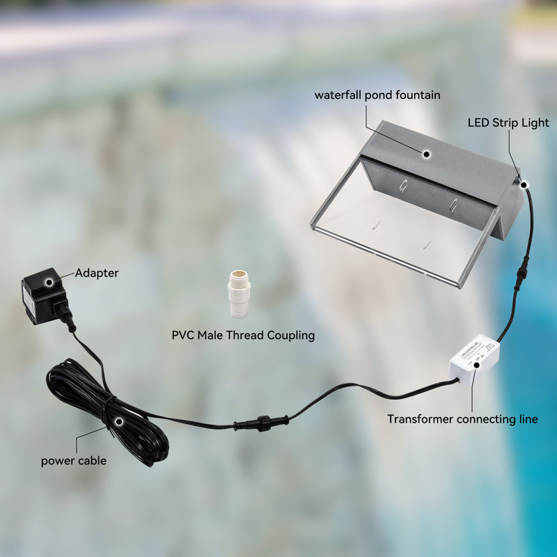 Acrylic Weather Resistant Wall Base Fountain with Light, 11.99" H x 8" W x 9" D