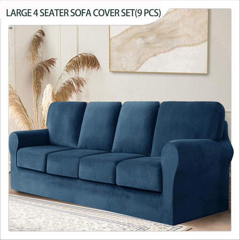 Sofa Cover With Separate Seat Cushions And Backrests Stretch Velvet Sofa Slipcover Couch Covers Furniture Protector Split Combined (Large 4 Seat Set 9 PCS)