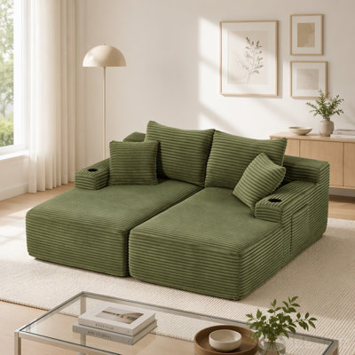 Cloud Sectional Couch double chaise lounge with cupholders and Side Pockets - No Assembly Required