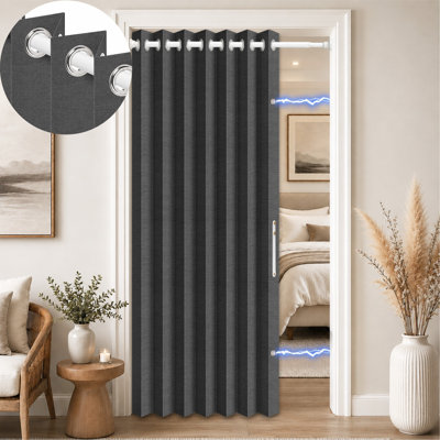 Rideau de porte accordéon avec tringle de tension sans perçage, paravent en polyester d'aspect lin