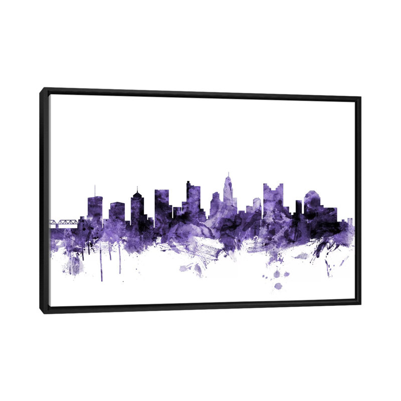 «Columbus, Ohio Skyline» par Michael Tompsett, impression sur toile tendue, H 18 po x l 26 po x P 1,5 po, Pas de tapis