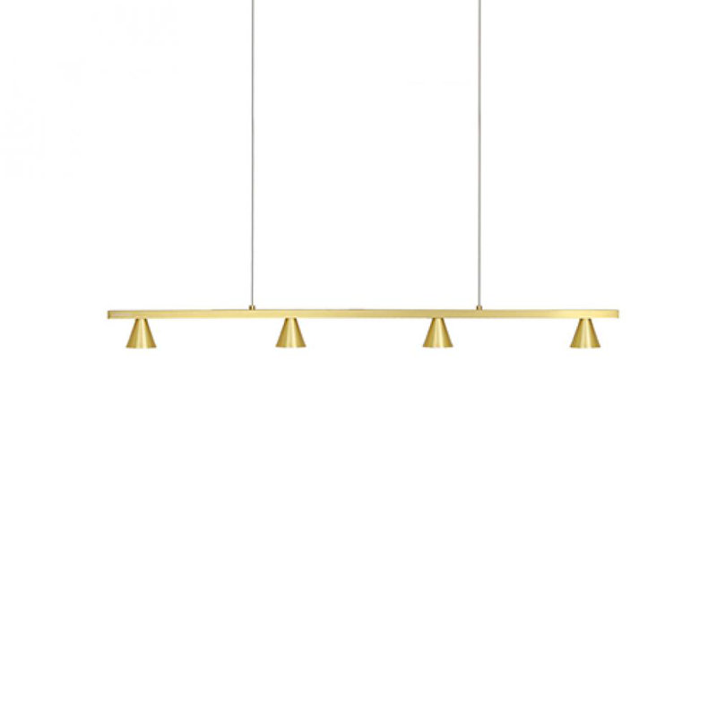 Luminaire suspendu tambour pour îlot de cuisine à 4 lumières DEL Dune, H 124,25 po x l 36,75 po x P 4,5 po, Laiton brossé