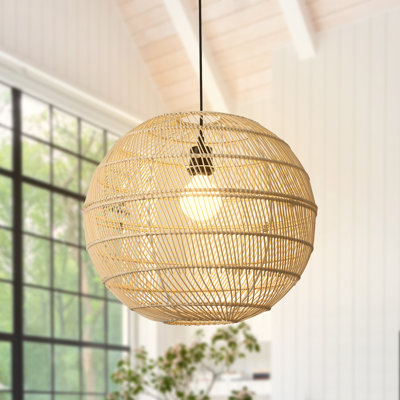 Azie 1 - Light 18" Wide Single Globe Rustic Bohemian  Woven Bamboo/Iron Pendant