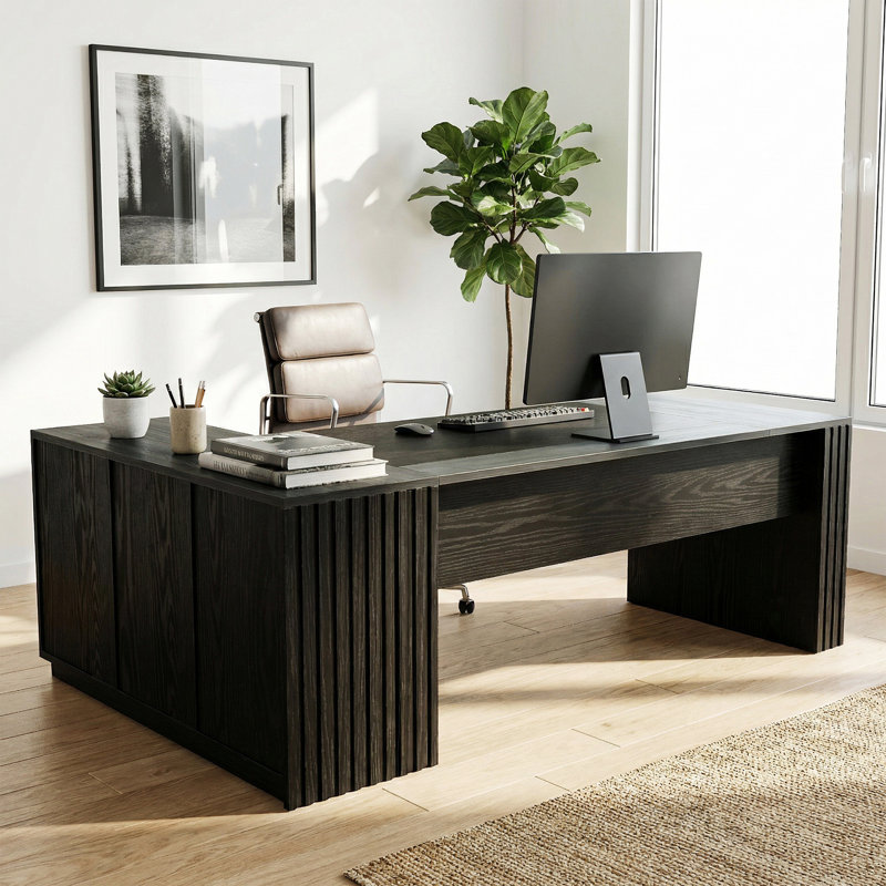 Bureau de direction en L 78,7 po avec armoire Starage, Noir