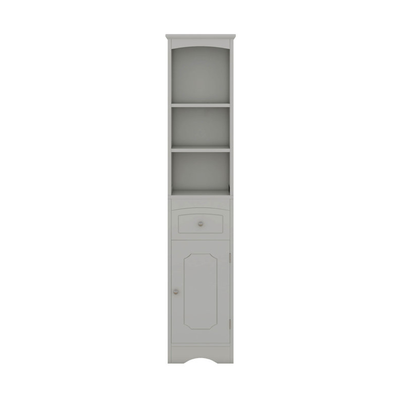 Armoire de salle de bain haute avec tablette réglable, armoire de rangement autoportante avec tiroir et porte, Gris
