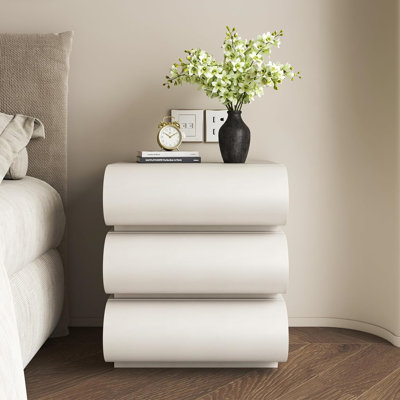 Modern Cream Leather-Wrapped Solid Wood 3-Drawer Nightstand Set of 2 - Italian Minimalist Design for Bedroom - Luxe & Durable