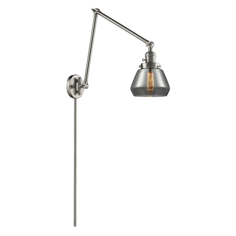 Bras pivotant à 1 lumière à intensité variable Chill, Nickel satiné brossé, Fumée, Ampoule incandescente rétro de 60 watts