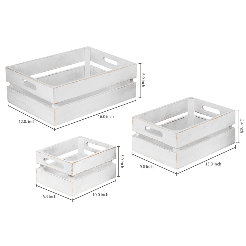 Solid Wood 3 Piece Decorative Bin Set, Vintage White