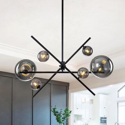 Contemporary 6-Light Geometric Sputnik Glass Chandelier