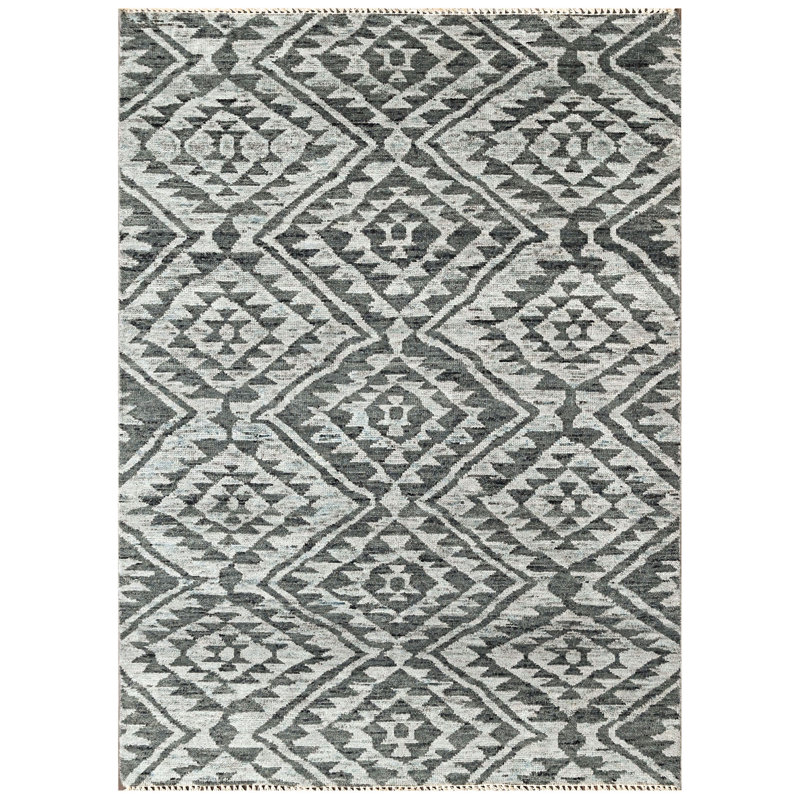 Tapis Oushak gris foncé en laine noué à la main 4 pi 1 po x 5 pi 11 po