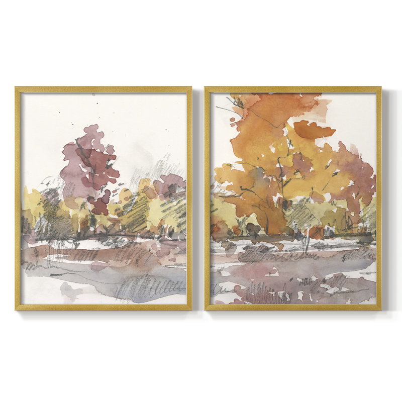 «Watercolor Treeline S croquis I», reproduction encadrée de qualité supérieure - prête à être accrochée - aucun clou requis - aucun clou requis