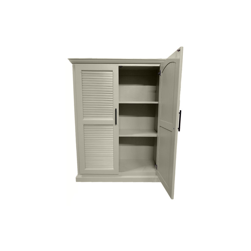 Shutter Style Solid Wood kitchen Pantry Cabinet, Soft White