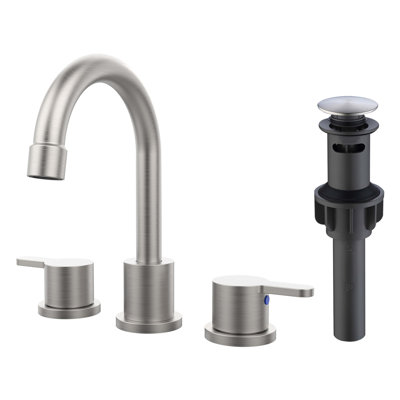 Widespread Bathroom Sink Faucet Brushed Nickel 2 Handle 8 Inch 3 Hole 360°Swivel Spout Vanity Sink With Pop Up Drain Assembly